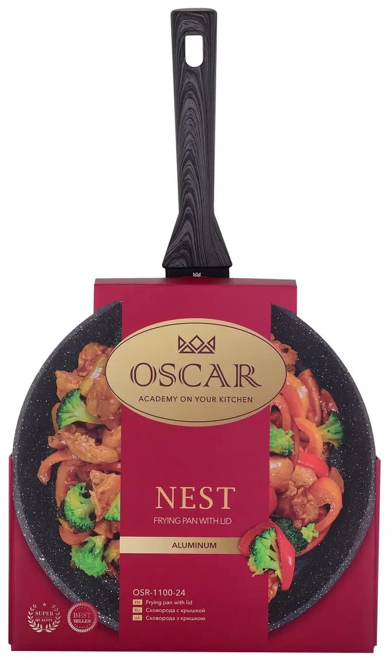 Сковорода алюм. антиприг. покрытие "Oscar Nest" 24см с крышкой №OSR-1100-24