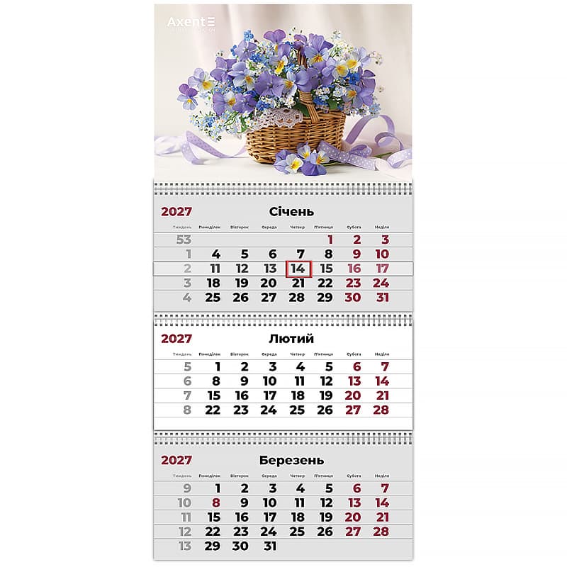 Календар кварт. настін. "Axent" "Magic Flowers 1" 2027,3 пружини №8803-27-25-А(20)