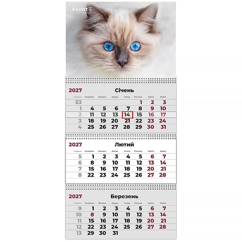 Календар кварт. настін. "Axent" "Cats 2" 2027,3 пружини №8803-27-8-А(20)