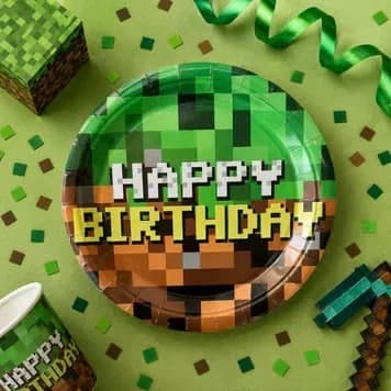 Тарілка паперова, d-230мм Happy Birthday Minecraft №17073(10)