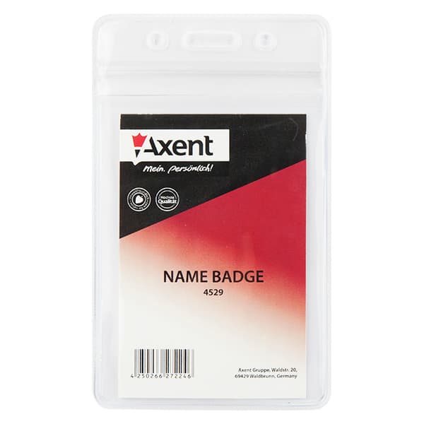 Бейдж Axent вертикальний 54 х82 мм, замок zip lock, прозорий (10) 4529