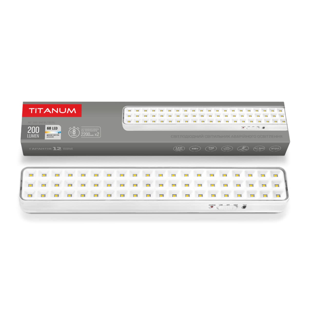 Ліхтар аварійний "Titanum" 6500K 60Led №TL-EM1108(24)