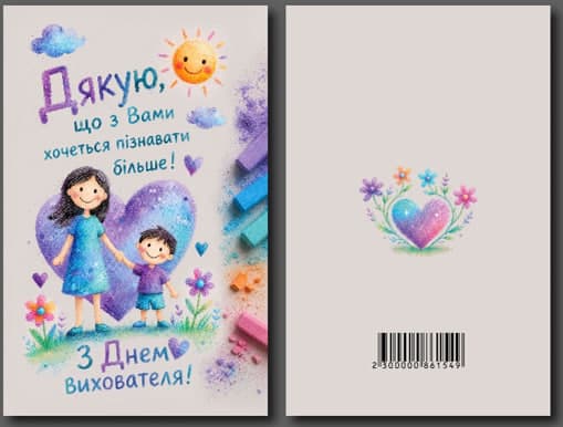 Листівка З Днем вихователя "Серце" 95х150