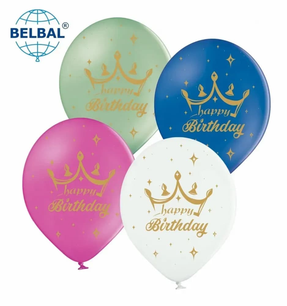 Кулька повітр. латексна 12" "Happy Birthday" корона мікс/BelBal/(25)
