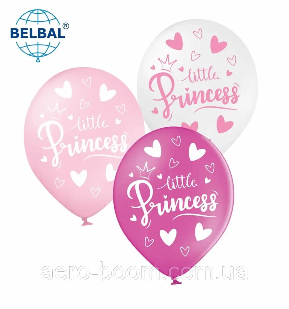 Кулька повітр. латексна 12"/30см "Little Princesse. Корони, серця"/BelBal/(25)