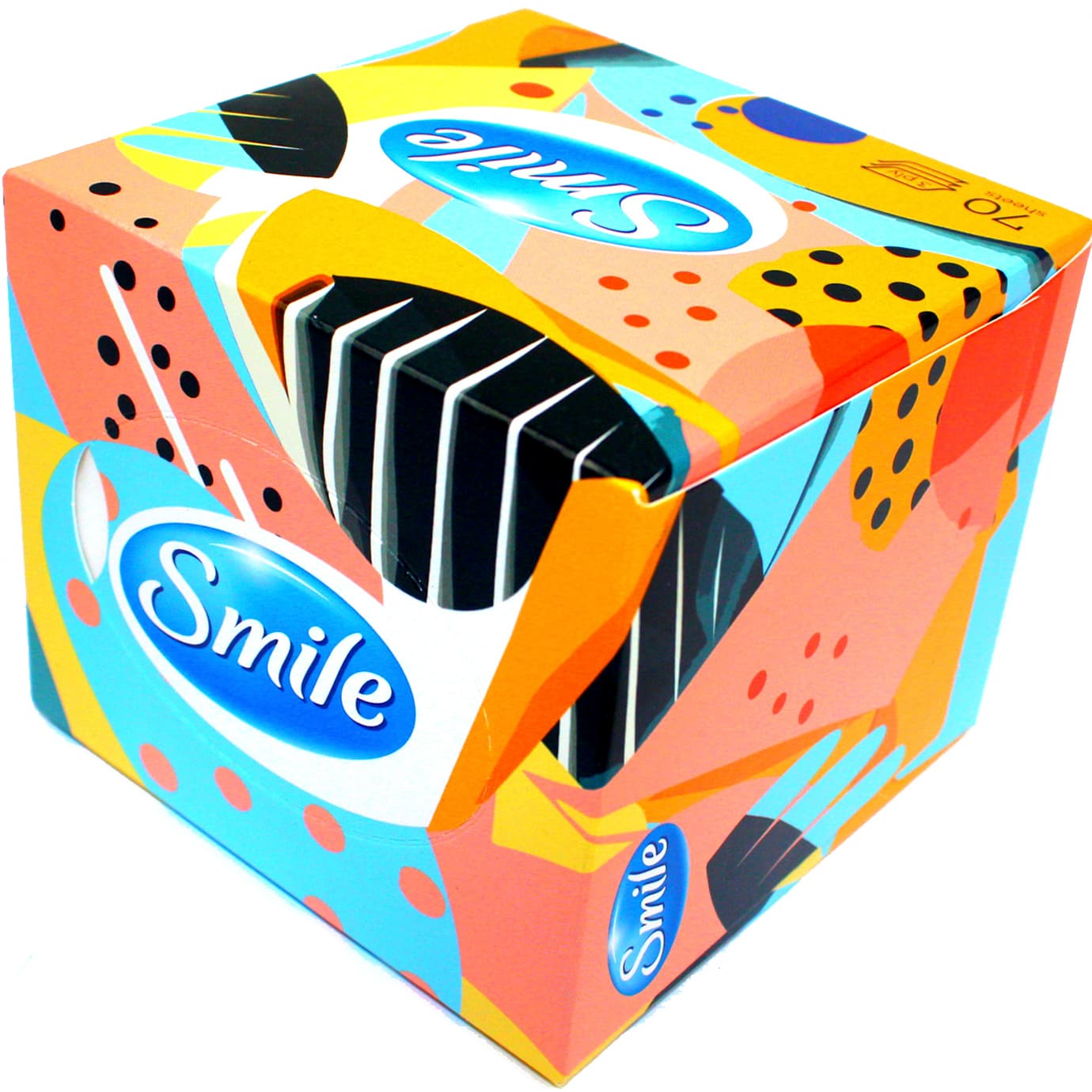 Серветки паперові косметичні Smile (70шт) 3шар білі куб №1996(24)