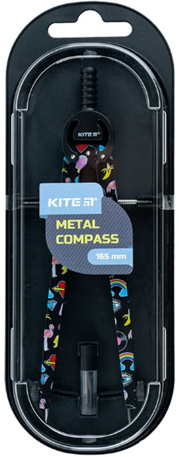Циркуль "Kite" метал. с принтом,+грифель,чёрный в футляре №K24-415-3(12)