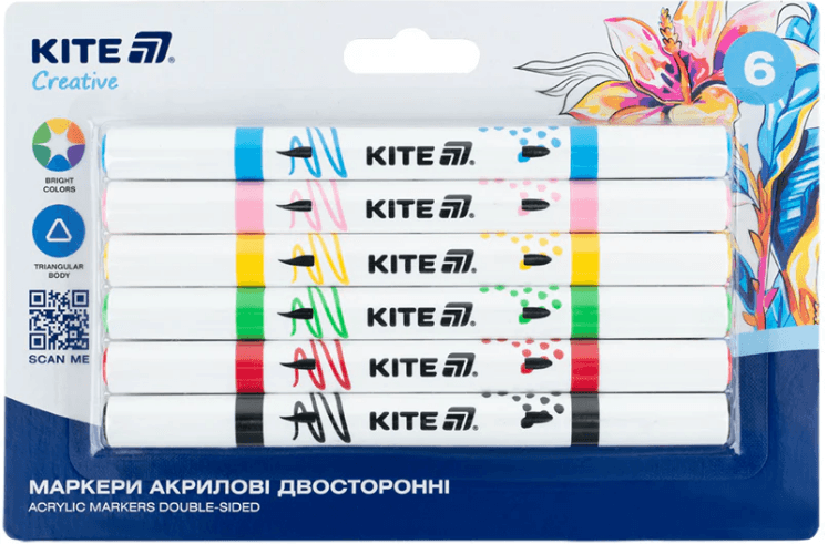 Набір маркерів акрил. двостор. "Kite" Creative №K-1293 6шт