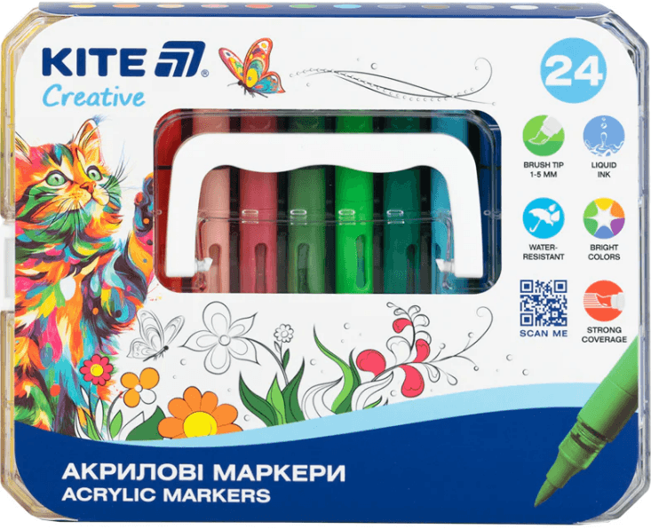 Набір маркерів акрил. "Kite" Creative №K-1162 24шт з рідкими чорнилами