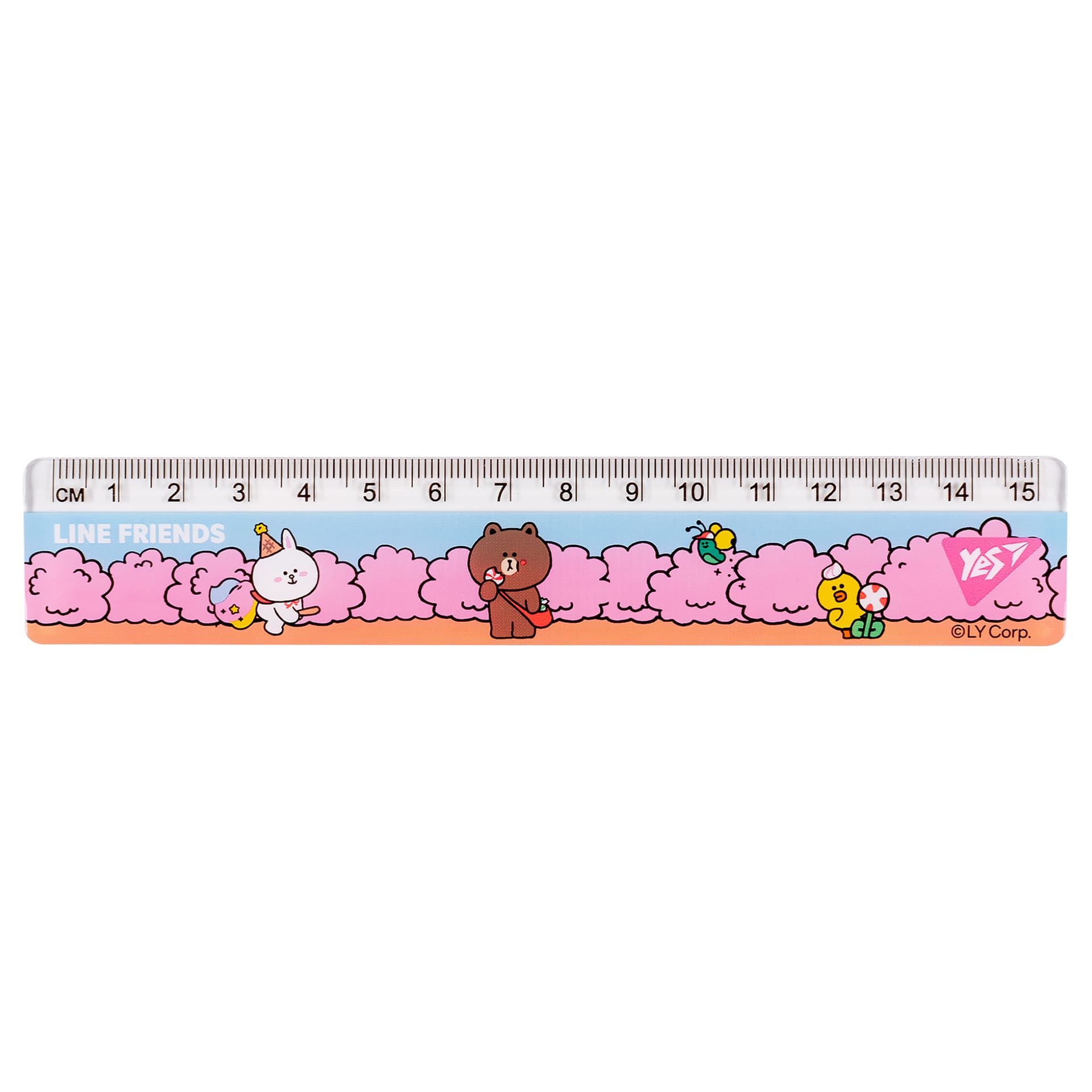 Линейка пласт. 15см "Yes" Line Friends,розовая №370656(20)(100)