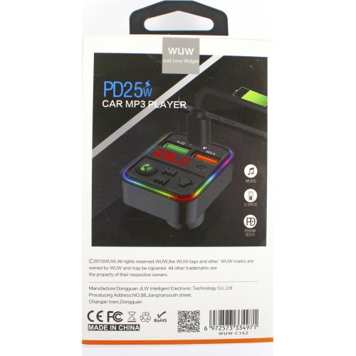 FM модулятор BT WUW №C162 25W 2USB, Type C,швидка зарядка/Breidon/