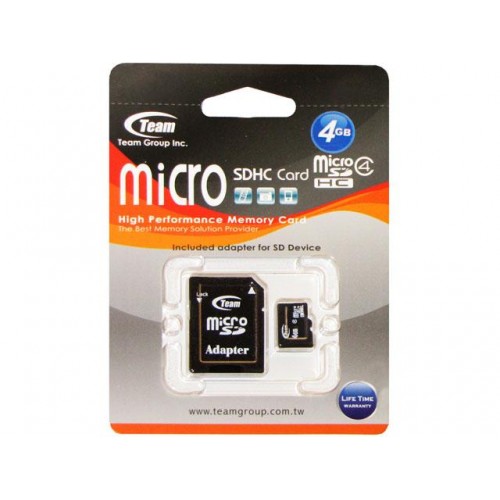 Карта памяти 4Gb Micro-SDHC Team (adapter) class4