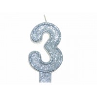 Свічка в торт Цифра-3 маленька з присипкою золото/срібло (10) (100)