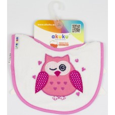Слинявчик бавовняно-цератковий "Akuku" Сова 19х14см на липучці рожевий №А1305