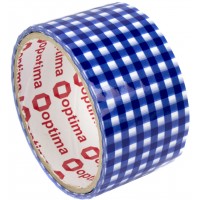 Стрічка клейка канцелярська Optima Tartan 48 ммх20 м синя в клітинку (6) (72) O45362