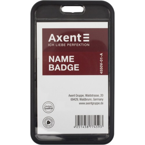 Бейдж-чохол Axent SoftTouch 4550V-01-A вертик. 54x85мм,матовий чорний(5)(50)