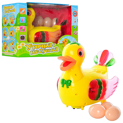 Качка на бат-ці,муз.,їздить,несе яйця,в кор-ці,20см 20218(24)(48)