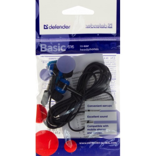 Наушники вакуумные Defender Basic 616 black/blue