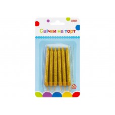 Набор свечей в торт 6 шт 7 см с подставками, с блестками (24) (288) MX620211 C