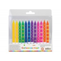 Набір свічок в торт 12 шт з блискітками 8 см з підставками (12) (144) MX627085 Р