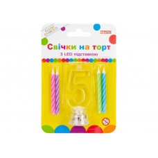 Набір свічок в торт 4 шт з LED світяться Цифра-5 (12) MX701007-5