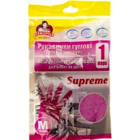 Перчатки резиновые Помощница Supreme, M, фуксия (144) 7/4223