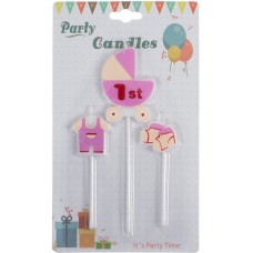 Свічка в торт Коляска 3 шт рожева (24) 1529