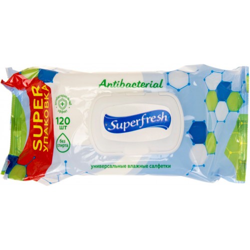 Салфетки влажные Super Fresh Антибактериальные 120 шт с клапаном (9) 2285