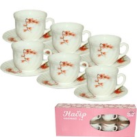 Сервиз чайный стеклокерамический 12 предметов 6 чашек 190 мл, 6 блюдец Айва оранж (12) 30055-16003