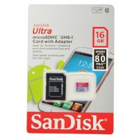 Карта пам'яті 16 Gb Sandisk SDHC Ultra (UHS-1) 80 MB/s, class10 adapter 1606