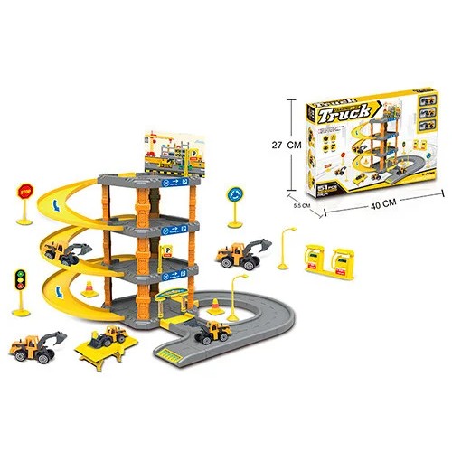 Гараж 4 этажа, строительная техника 3 шт, от 7 см, дорожные знаки, 51 деталей, в коробке 40 х27,5 х5,5 см (36) P3082