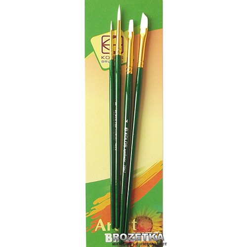 Набір пензлів худож. 4шт Kolos 7067/4270674 (Синтетика кругла2шт,плоска1шт,кут1шт)