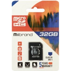 Карта памяти 32 Gb Micro-SDHC(UHS-1 U3) Mibrand (adapter) class10 0023