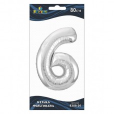 Кулька повітряна фольгована Цифра-6 80 см срібло (1) 830826 Pelican