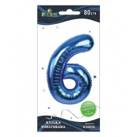 Шарик воздушный фольгированный  Цифра-6 80 см синий (1) (5) (20) 830856 Pelican