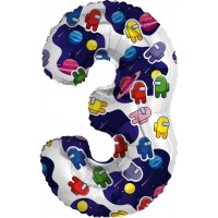 Шарик воздушный фольгированный 32/81см Цифра-3 Космонавтики Agura 220229