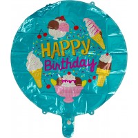 Шарик воздушный фольгированный круглый Happy Birthday Мороженое (50) B0751