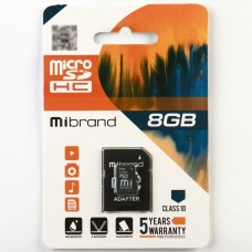 Карта памяті 8Gb Micro-SDHC Mibrand adapter class10 0124