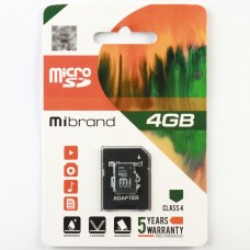 Карта пам'яті 4Gb Micro-SDHC Mibrand adapter class4 0088