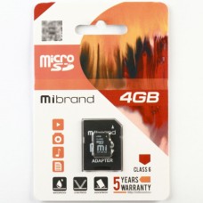 Карта пам'яті 4Gb Micro-SDHC Mibrand adapter class6 0101