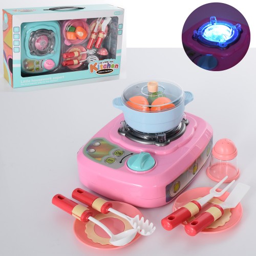 Набір посуду: плита, каструля, сковорідка, продукти, в коробці 41х25х8см (18) №6660-3  