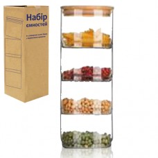 Набір ємностей скло для сипучих продуктів на бамбуковій підставці 340 мл (12) №7089-1 S&T