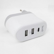 Зарядное устройство Budi на 3.0Q 3USB, 2.4A, 12W white Breidon M8J315QE
