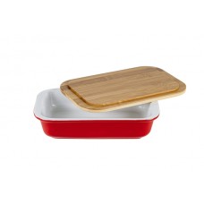  Форма для запекания керамическая Limited Edition Casa 1 л 24,5х15х5см прямоугольная, красная, с бамбуковой крышкой (8) №S13/48315