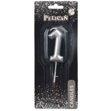 Свічка в торт Цифра-1 срібло 4,5см Pelican (1) (100) (800) 864521 