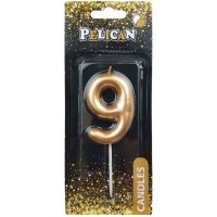 Свічка в торт Цифра-9 золото 4,5см Pelican (1) (100) (800) 864519 