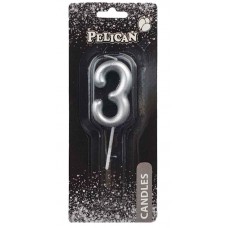 Свічка в торт Цифра-3 срібло 4,5см Pelican (1) (100) (800) 864523 