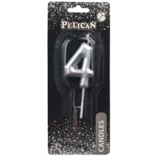 Свічка в торт Цифра-4 срібло 4,5см Pelican (1) (100) (800) 864524 