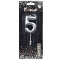 Свеча в торт Цифра-5 серебро 4,5см Pelican (1) (100) (800) 864525 