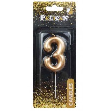 Свічка в торт Цифра-3 золото 6см Pelican (1) (12) (600) 866013 
